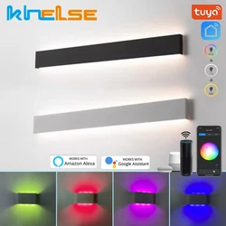 Tuya Smart LED RGB Wall Lamp Rectangle Dimmable Up Down Sconce Bedroom Vanity APP Voice Control Mirror Front Wall Lights Fixture