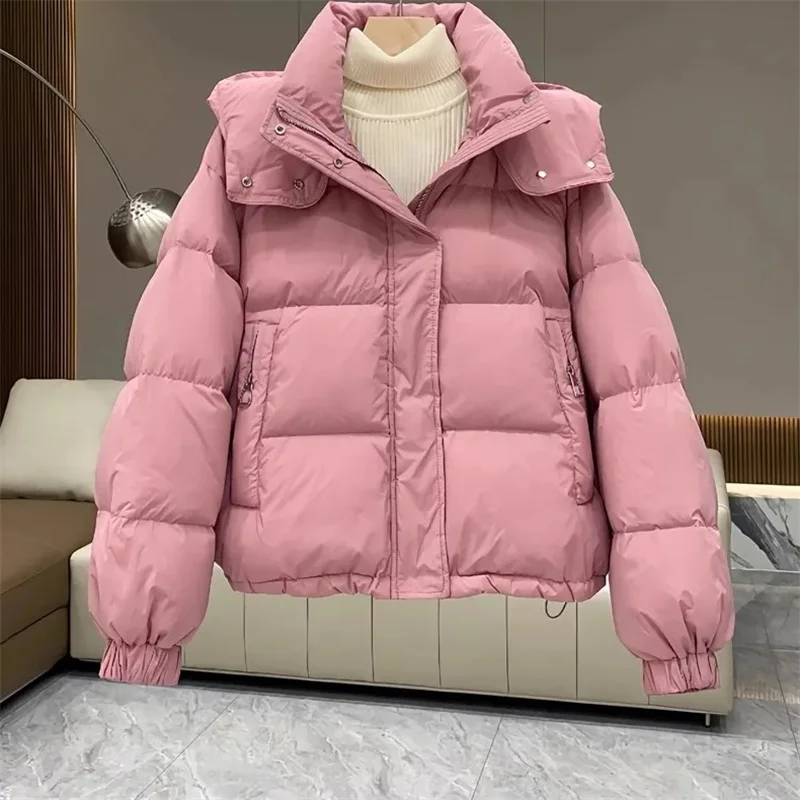 Chaqueta de plumón holgada para mujer, parka informal de gran tamaño con capucha, acolchada de algodón suave y cálida, ropa de nieve coreana para