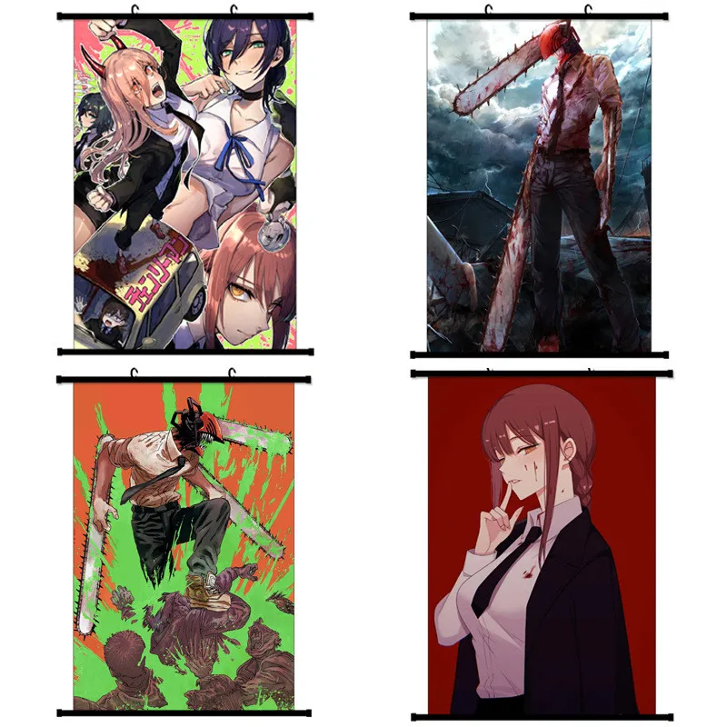 Anime Canvas Scroll Chainsaw Man Wall Hanging Painting Poster Artwork Modern Home Living Room Study Decoration Pendant