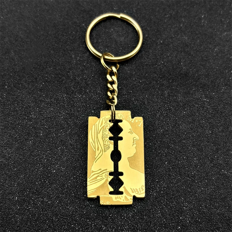 Hip Hop Jesus Blade Razor Shape Pendant Key Chain for Women Men Stainless Steel Gold Color Keyring Amulet Jewelry Gift