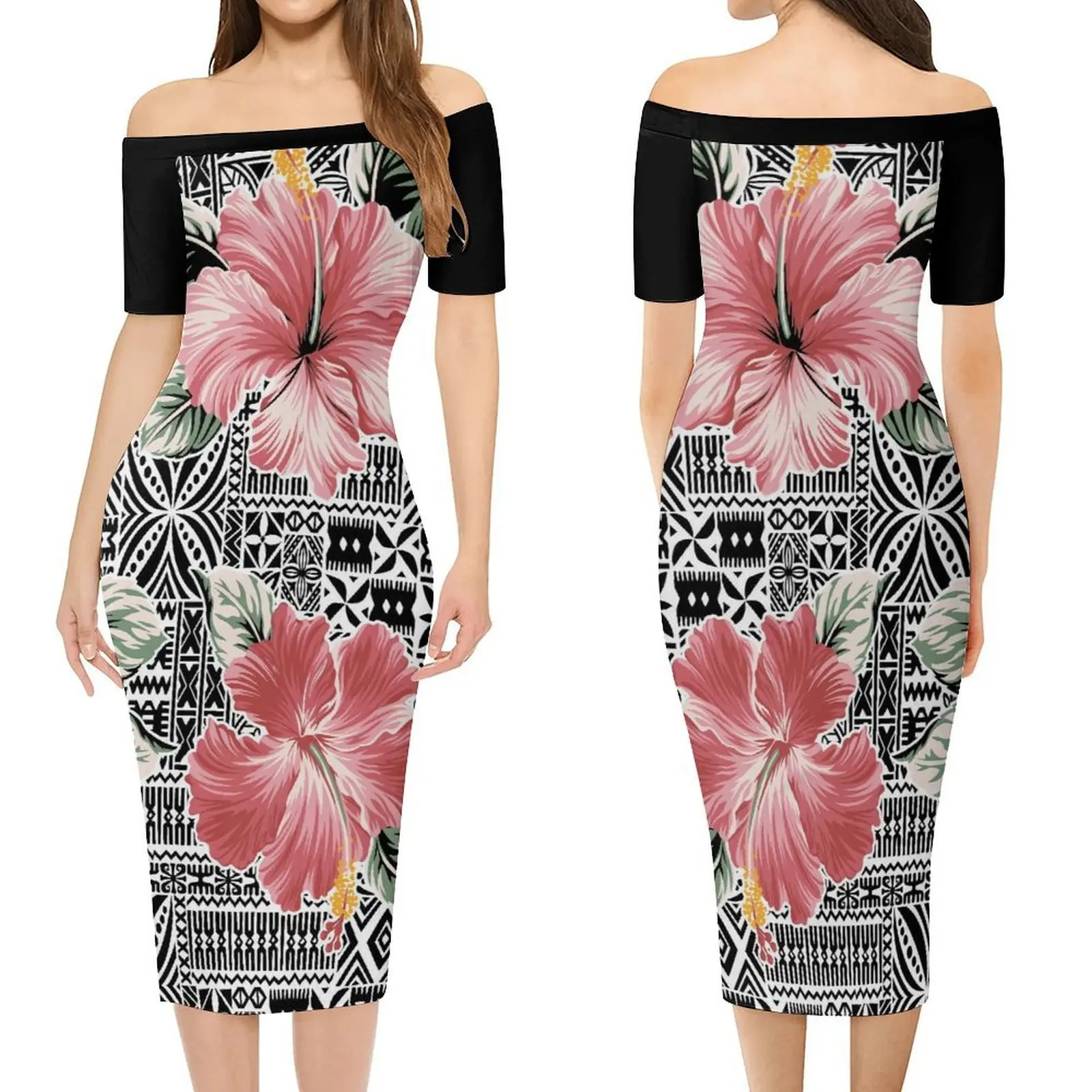 

Customized Dress Pattern Polynesian Woman One-Shoulder Slimming Sexy Dress Samoan Floral Print Long Dress 2025 New