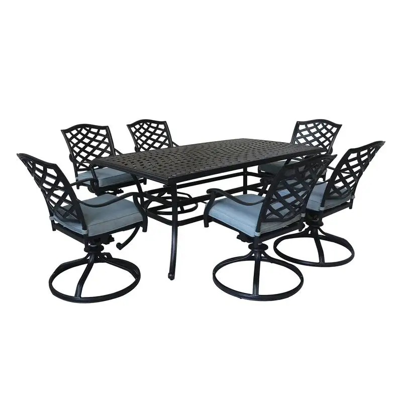 

Rectangular Aluminum Dining Set with 6 Swivel Rockers, Light Blue Finish