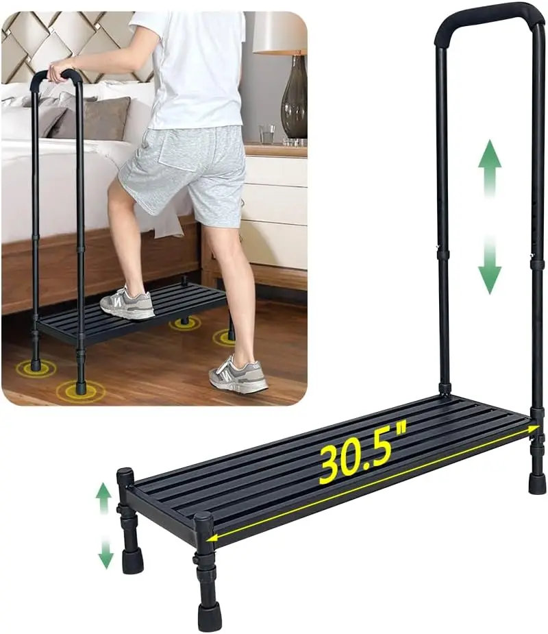 Medical Bedside Step Stool com alça, Heavy Duty Metal Step Stool, Handicap para Get Over para camas altas Adultos