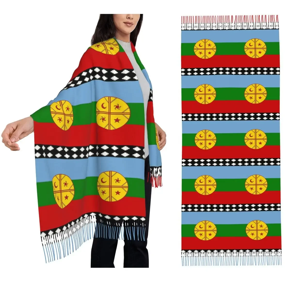 

Флаг Кленачи Bandera Mapuche Шарф Шарфы с кисточками для женщин Мягкие теплые шали и накидки Длинная осенне-зимняя шаль
