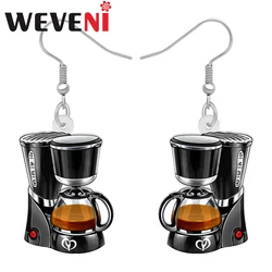 WEVENI Acrylic Coffee Machine Trendy Life Jewelry Dangle Drop Earrings Party Favors For Women Girls Kids Accessories