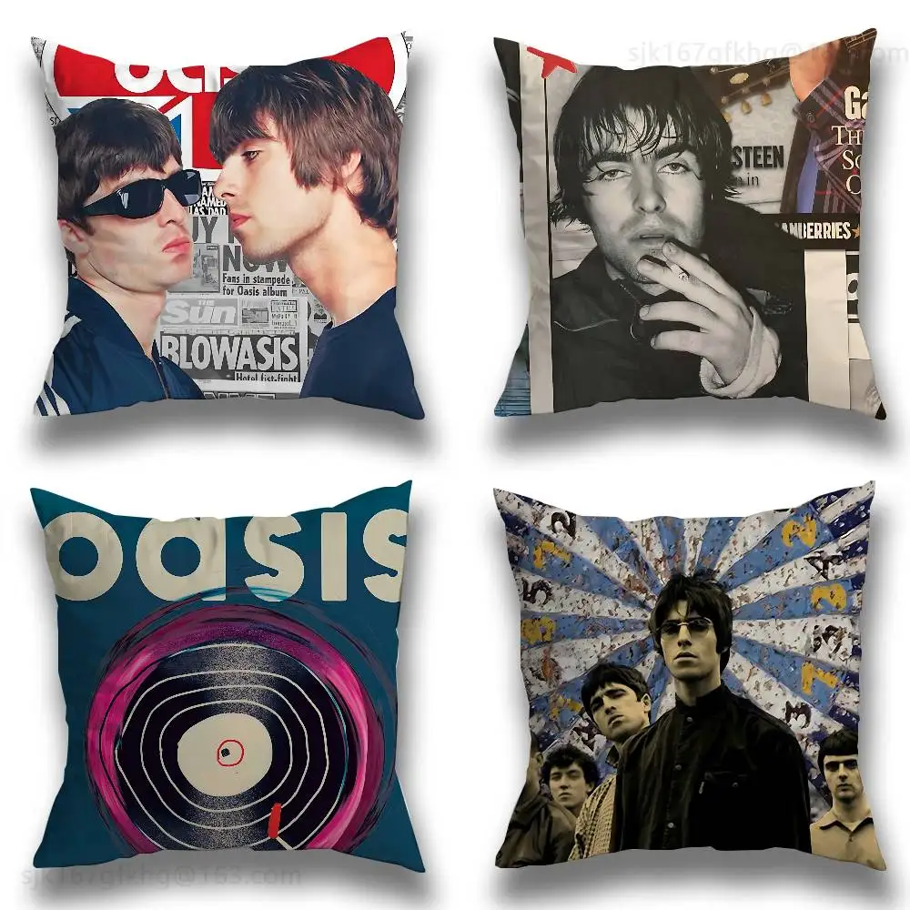 

O-Oasis Band Pillow Case Square Double-Sided Printing Short Plush Sofa Cushion Cover Bedroom Bedside Pillow