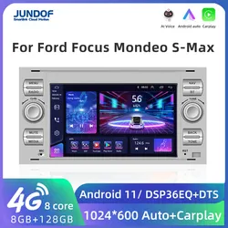 JUNDOF 2 Din Android Autoradio Stereo GPS Carplay Car Radio For Ford Focus 2 Mondeo S/C-Max Kuga Fiesta Fusion Multimedia Video