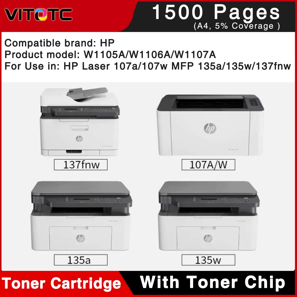 خرطوشة حبر 105A 106A 107A W1105A W1106A W1106 1106a 1107A متوافقة مع HP Laser 107a 107w MFP 135a 135w 137fnw