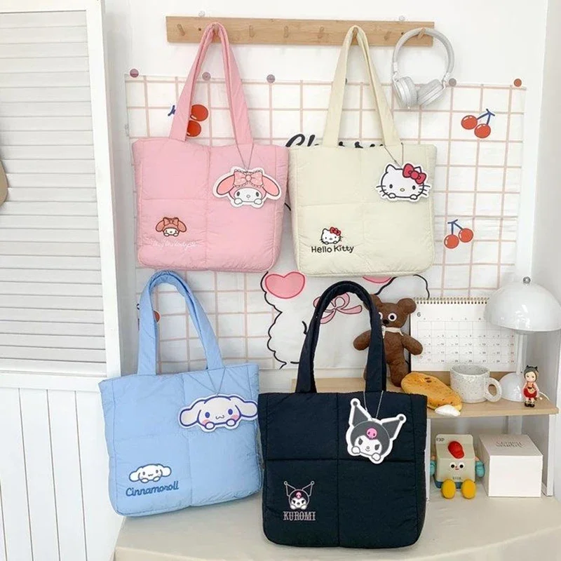 Sanrio Bag New Down Cloth Shoulder Bags Cartoon Kuromi Hello Kitty Makeup Bag Cinnamoroll Handbags High Capacity Storage Bags