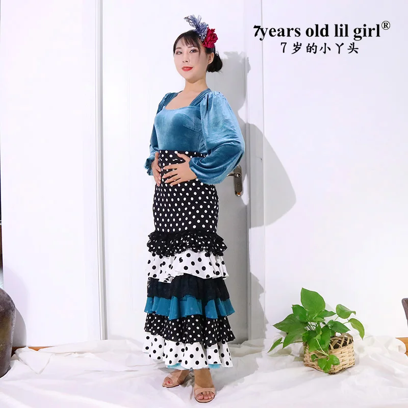 スペインのフラメンコ衣装パフォーマー スカート 女性 女の子 ジプシー ボールルーム 1フェスティバル パフォーマンス ダンスウェア 複数の色