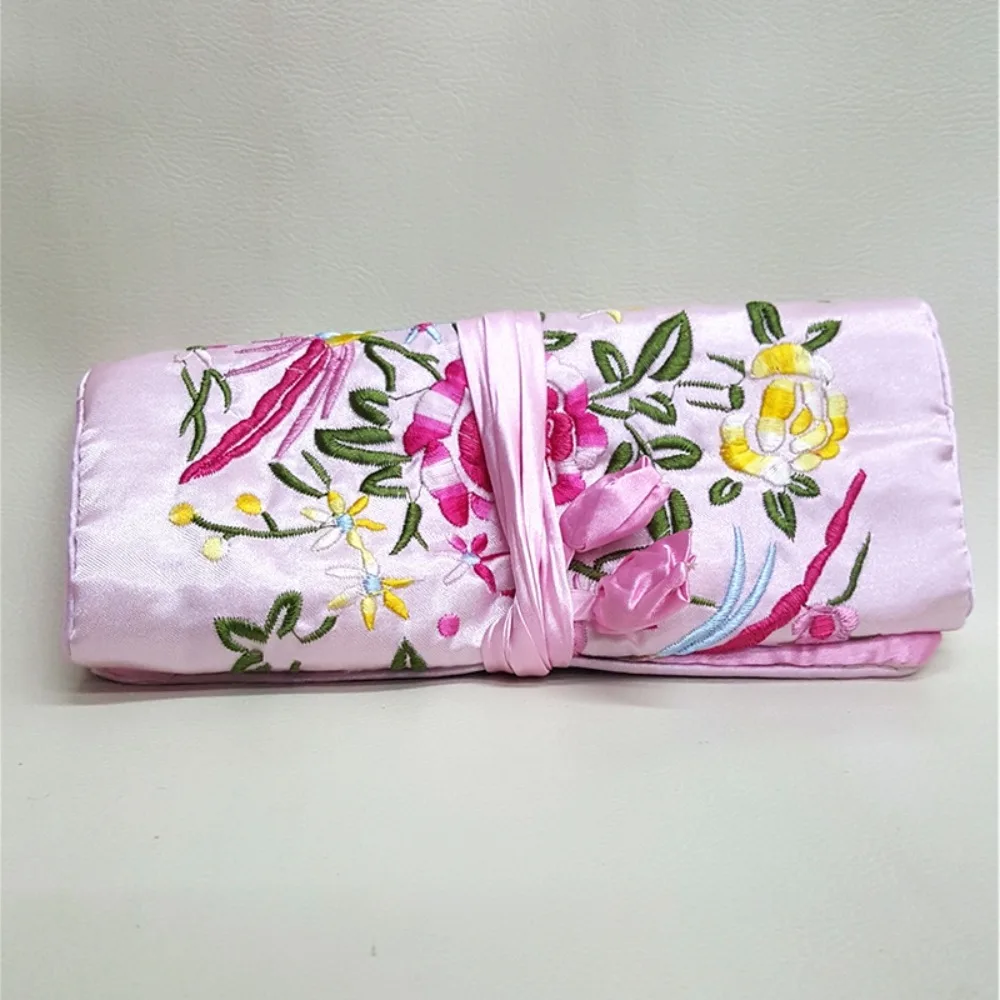 Fashion Oriental Silk Jewelry Roll Wrap Scroll-type Object Brocade Storage Bag Organizer Case