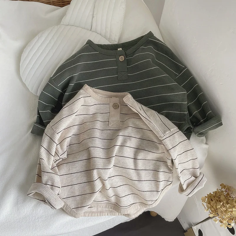 2022 Autumn Boys Shirts Long Sleeve Tops for Kids Stripe Children Blouse Girls Sweatshirts Baby Tees Toddler Outerwear Clothes