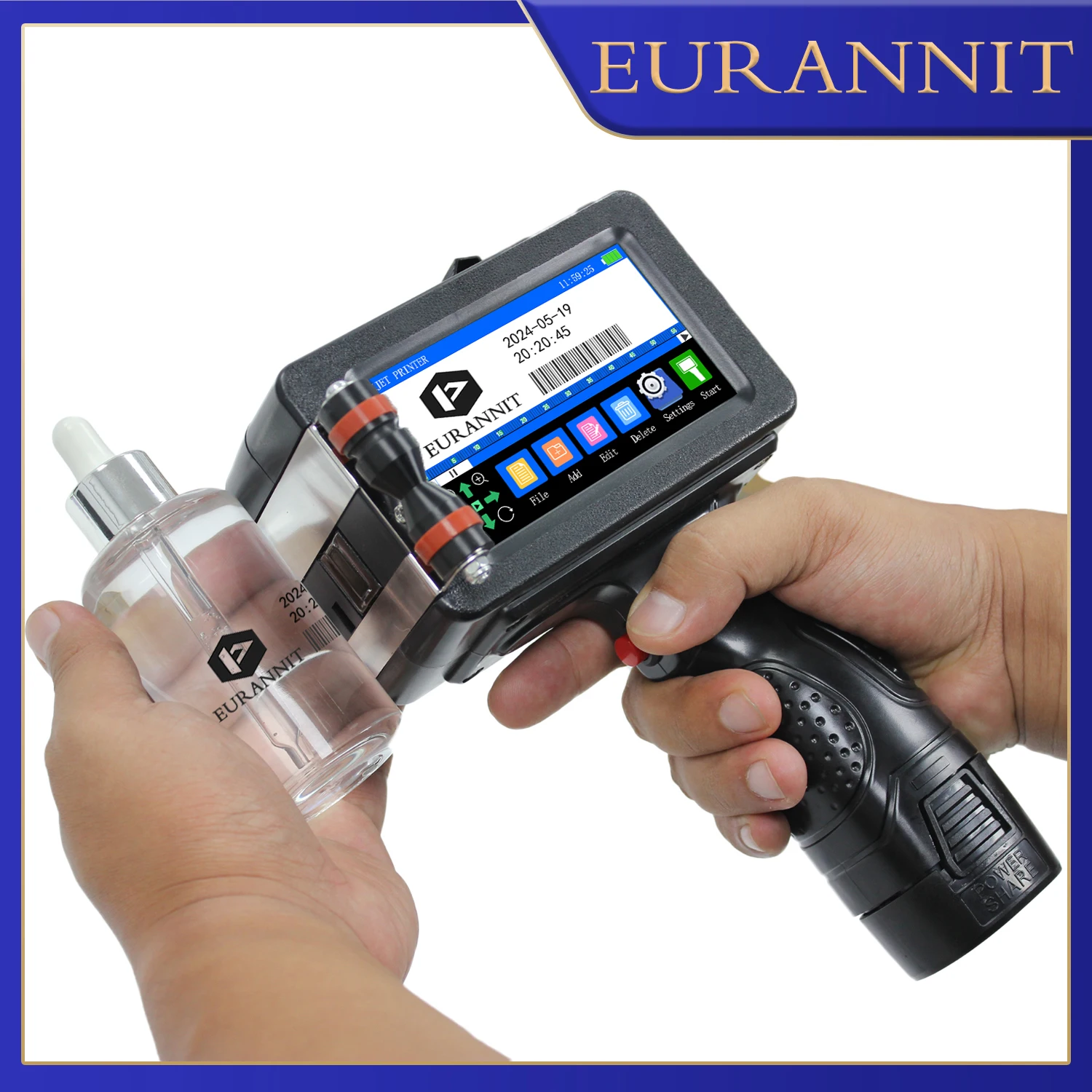 EURANNIT E16 12.7/25.4MM Portable Handheld Inkjet Printer with Fast-Drying Ink Text QR Barcode Batch Number Logo Label Printer