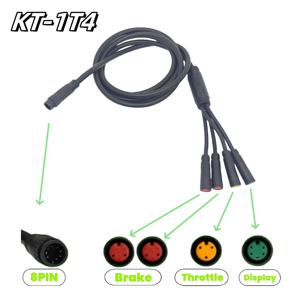 Waterproof Cable 8Pin Electric Bike Throttle Display Brake Sensor 1-to-4 Design E-bicycle Line Parts For KT Series Motor Cable