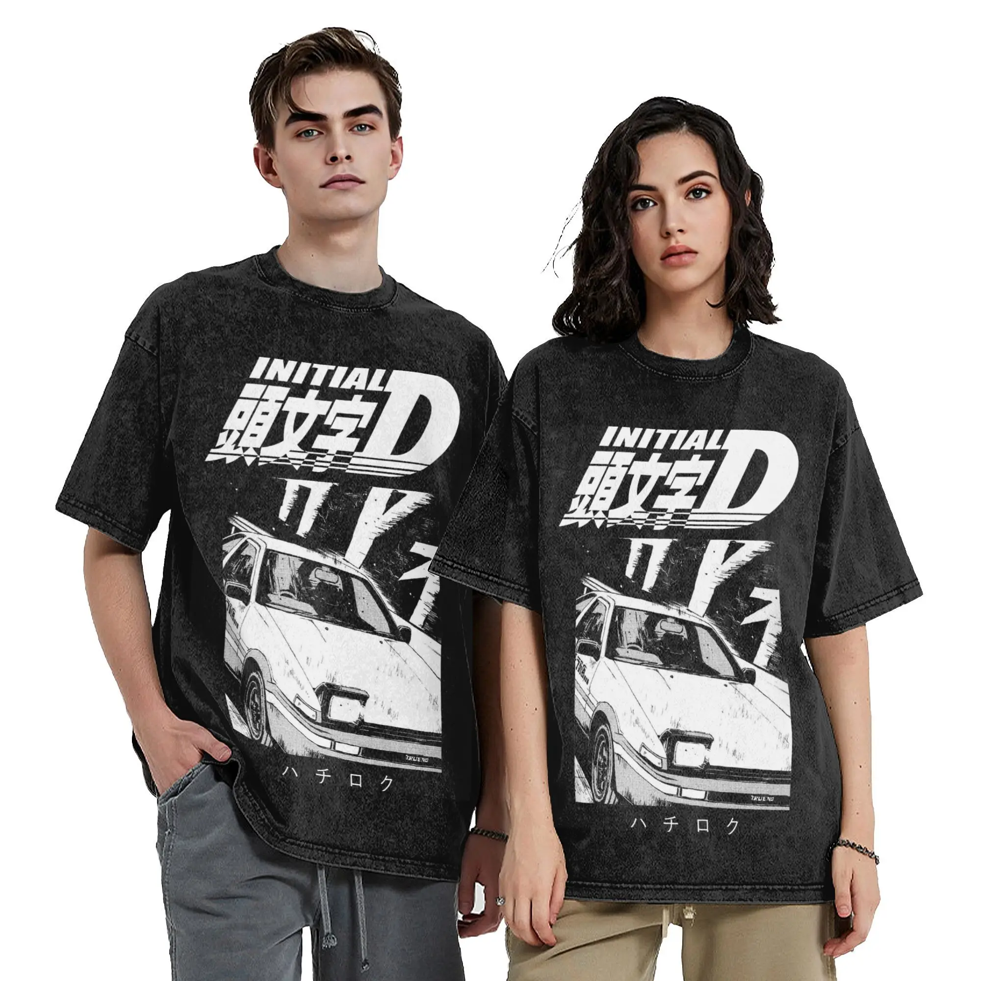 Washed T Shirts Initial D Manga Panda Trueno Hachiroku 86 Hip Hop Cool T-Shirts Oversize  Streetwear Printed Tops Tees Men Women