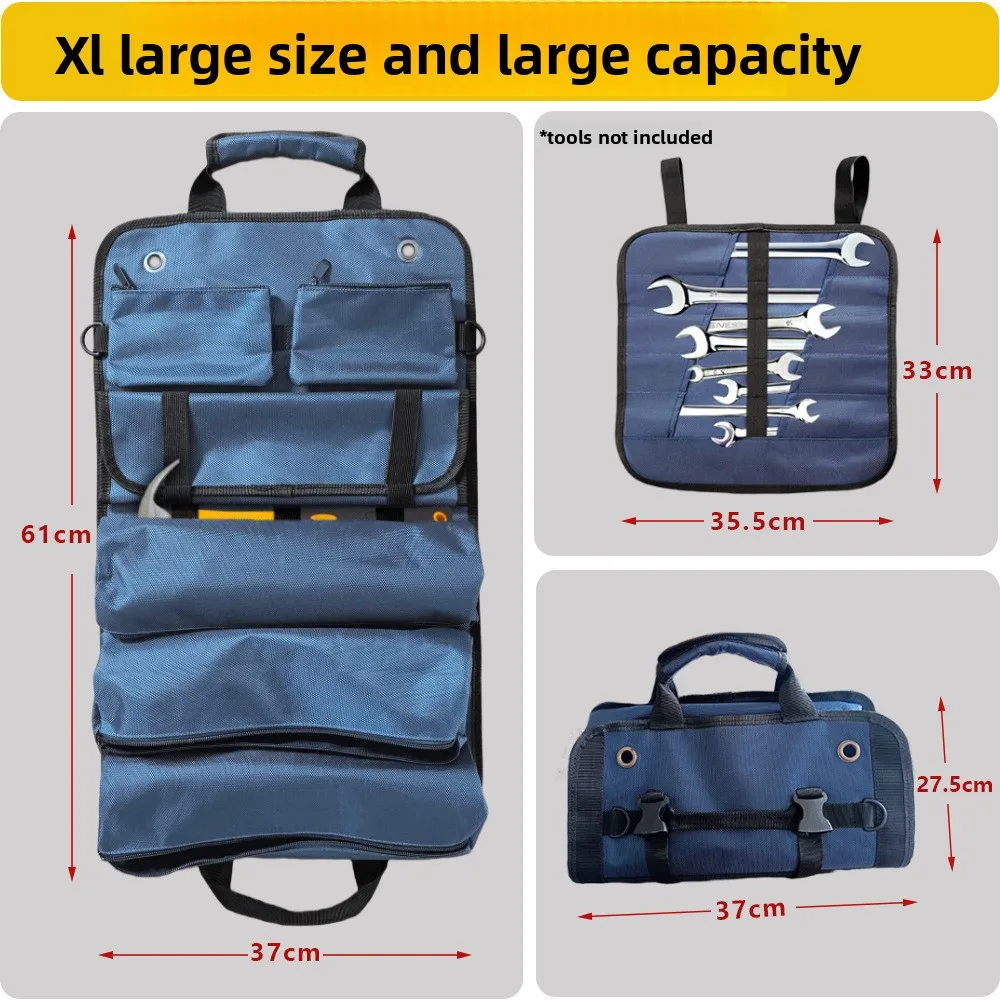 17 Inch Detachable Multi-Pocket Electrician Tool Bag Large Capacity Oxford Cloth Zipper Tool Carrier Handheld Storage Tote