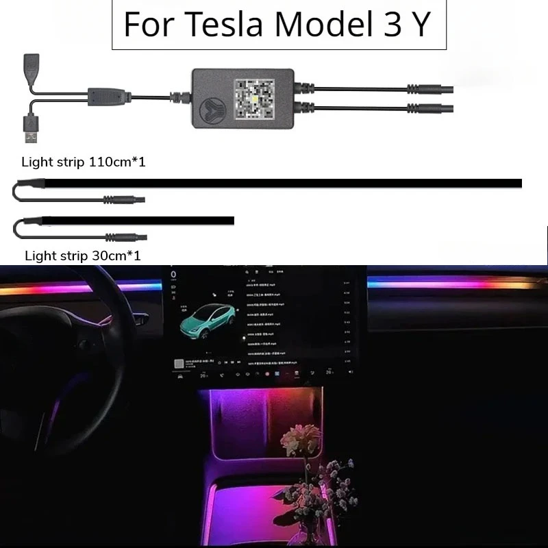 

For Tesla Model 3 Y Accessories APP Control Streaming Ambient Light Center Console Dashboard Neon Ambient Strip Lamp Decoration