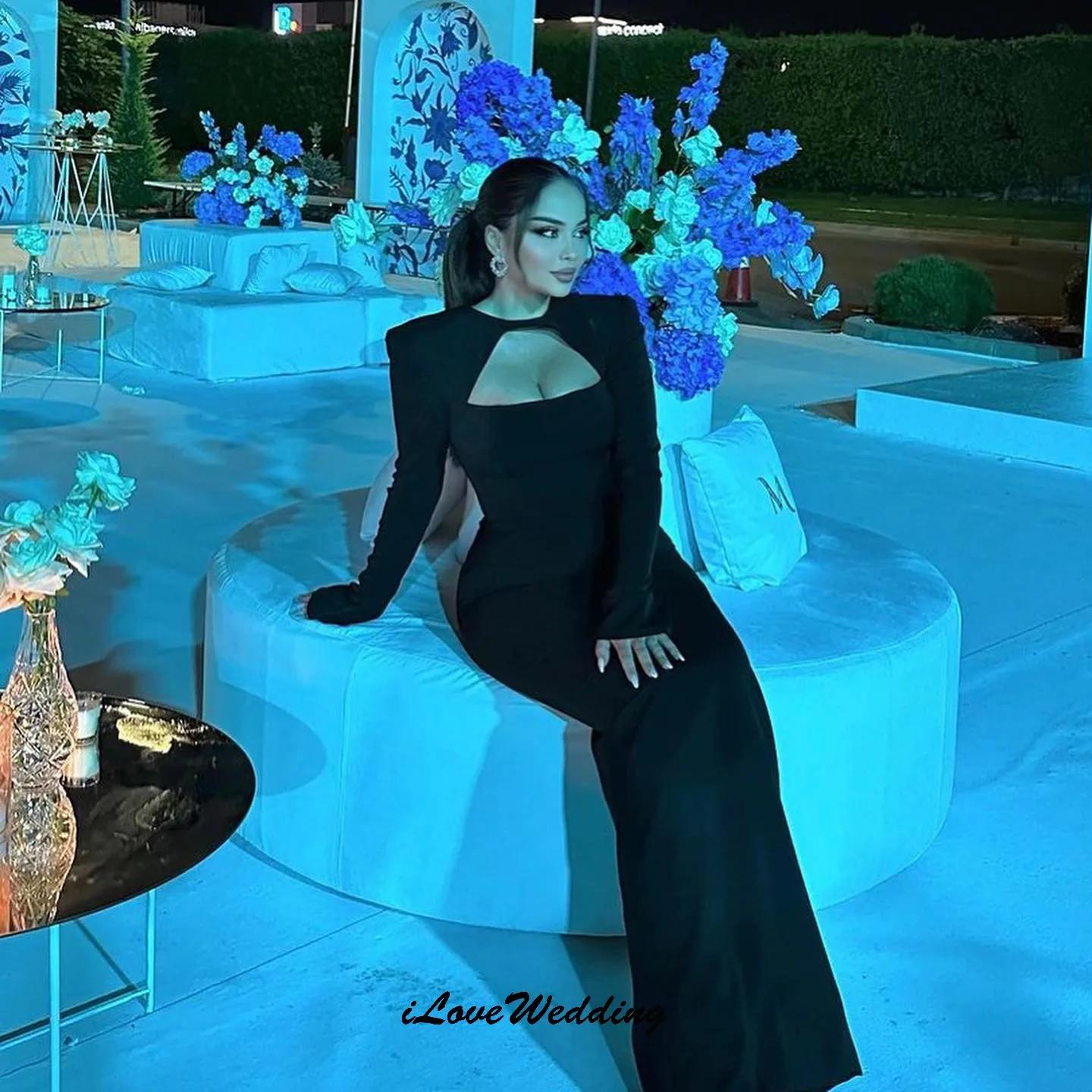 Elegant Mermaid Evening Dresses 2025 Black Wedding Party Dress For Woman Long Sleeve Prom Dresses Cut-Out O-Neck Gala Customized