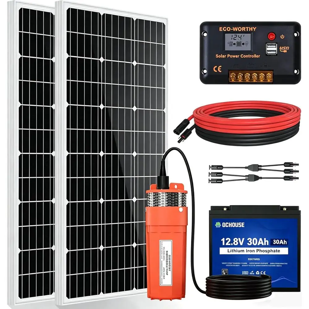 

12V Solar Water Pump Kit with 30Ah Lithium Battery for Well and Irrigation Systems