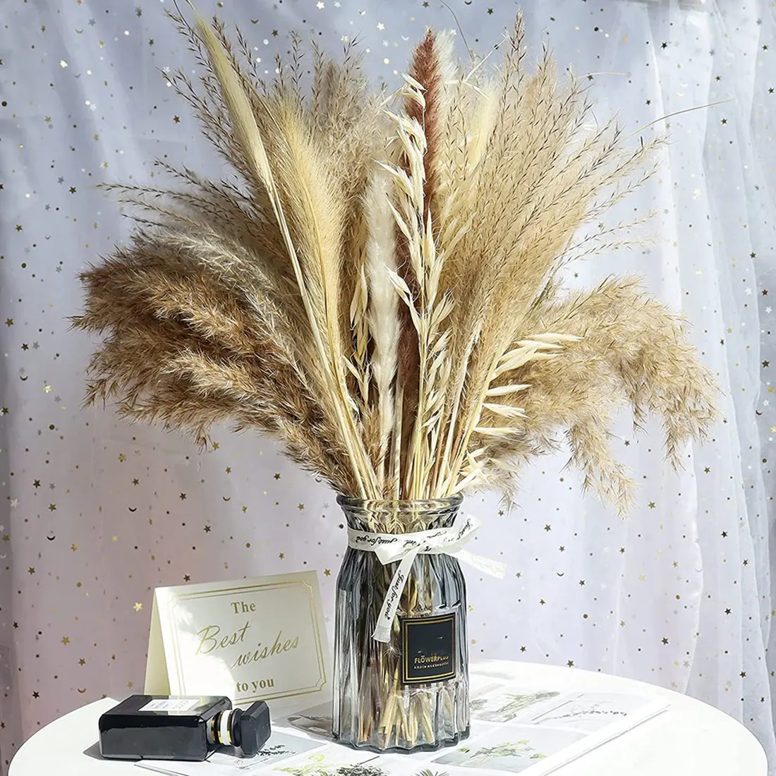 Natural Dried Pampas Grass,65Pcs Large Pampas Grass Decor Tall,Pompous Grass Wedding Flowers,Fluffy Boho Pampas