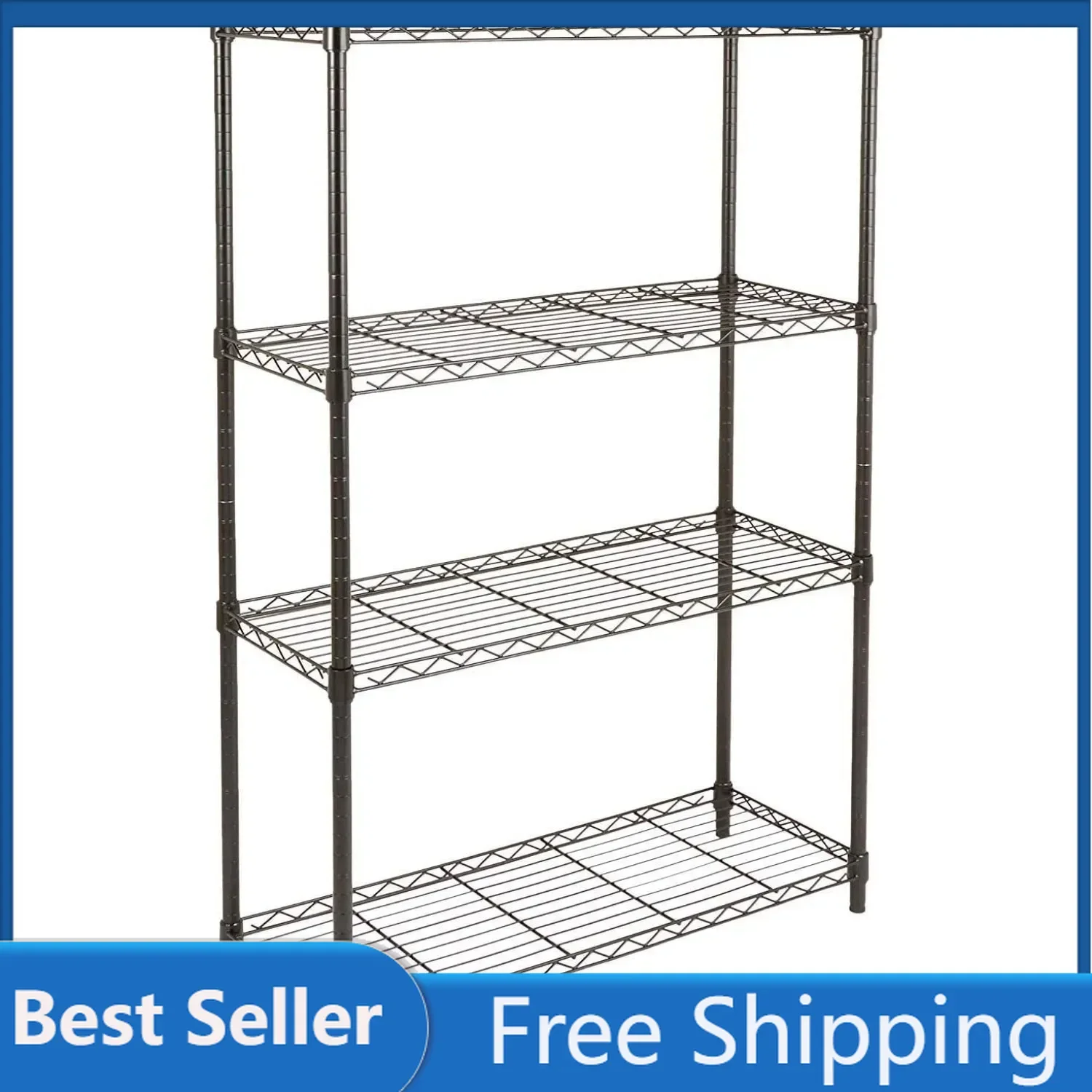 조정 가능한 헤비 듀티 와이드 스토리지 선반 유닛, 기본 4 선반, 선반 당 350 lbs 적재 용량, 스틸 정리함