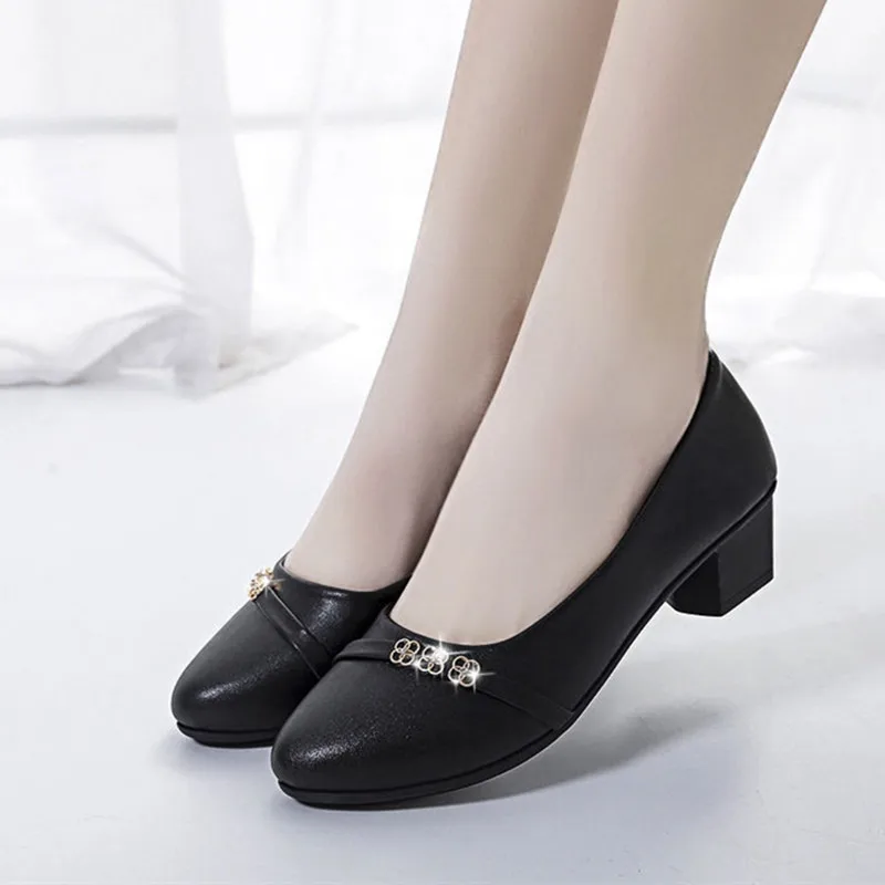 Zapatos Zama Women Cute Black Pu Leather High Quality Square Heel Shoes Lady Beige Office Spring & Autumn Cute Shoes E9643