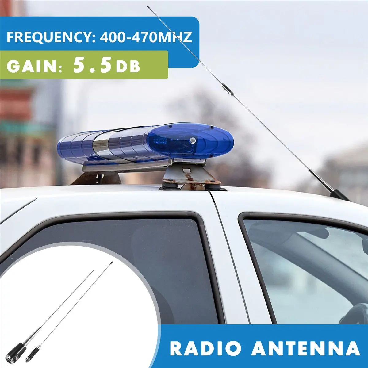 & AT27  Details of the new silver UHF 400-470 MHz 200W 5.5dB SL-16 PL-259 mobile car radio antenna