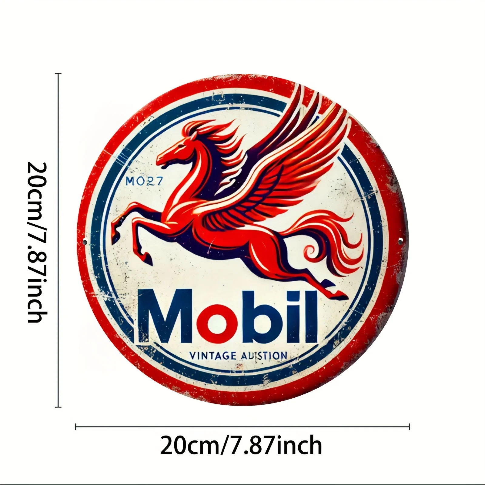 [Vintage Metal Wall Art] Vintage Mobil Pegasus Metal Sign - 1pc Rustic Style Aluminum Wall Art with Distressed Finish | 8x8 Inch