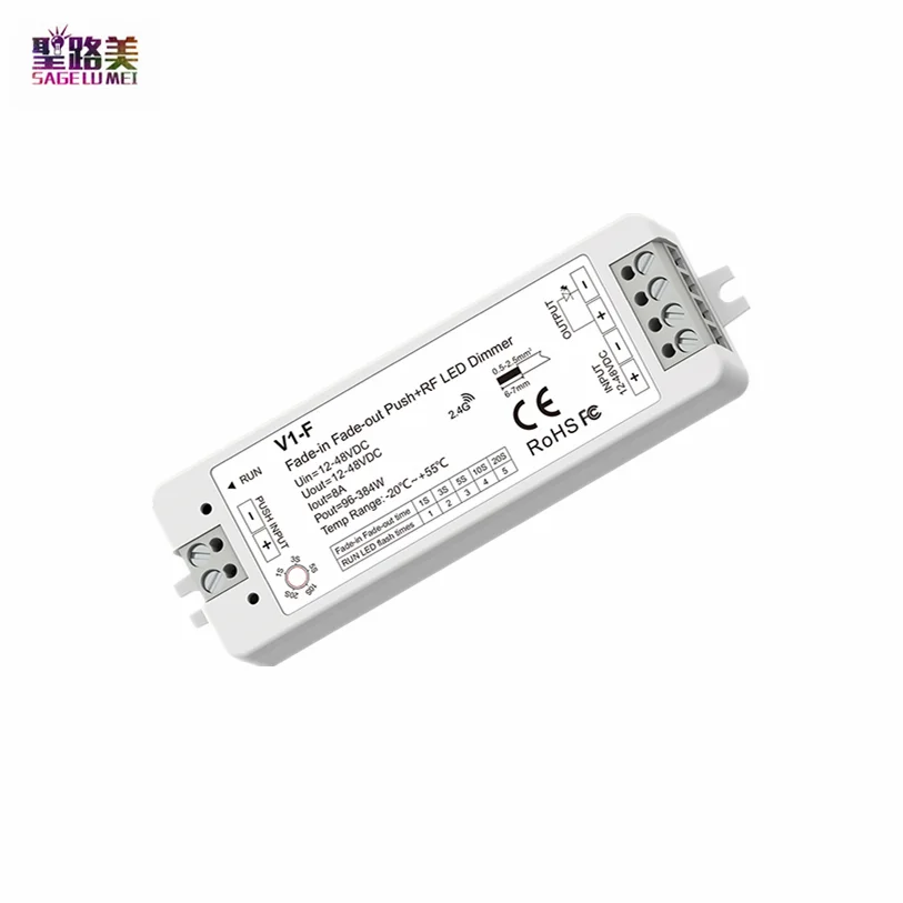 1CH * 8A 12V-48VDC 24V CV atenuador LED descolorido Push Dim V1-F 5 velocidades de decoloración/atenuación sin pasos para tira de luz de un solo