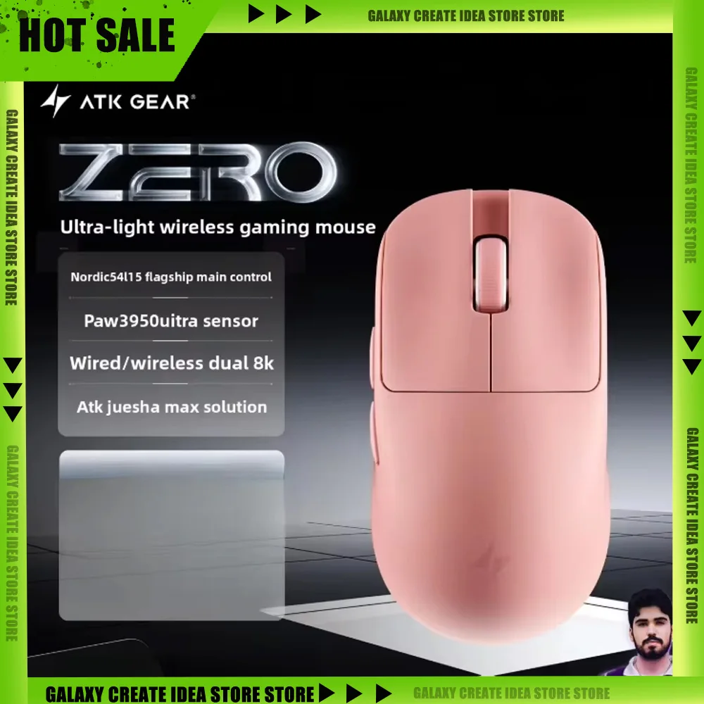 ATK ZERO Gaming Mouse 39g Ultra-Lightweight Dual 8K Wireless PAW3950 Ultra Sensor Wired Wireless 42000DPI PC Gaming Esports Gift