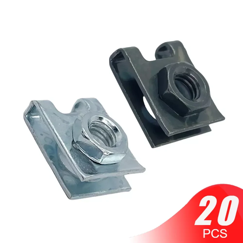 

20pcs Car Metal Retainer 6mm U-Type Clips with Nut M6 License Plate Fixing Buckle Bolt Base Decorative Buckle