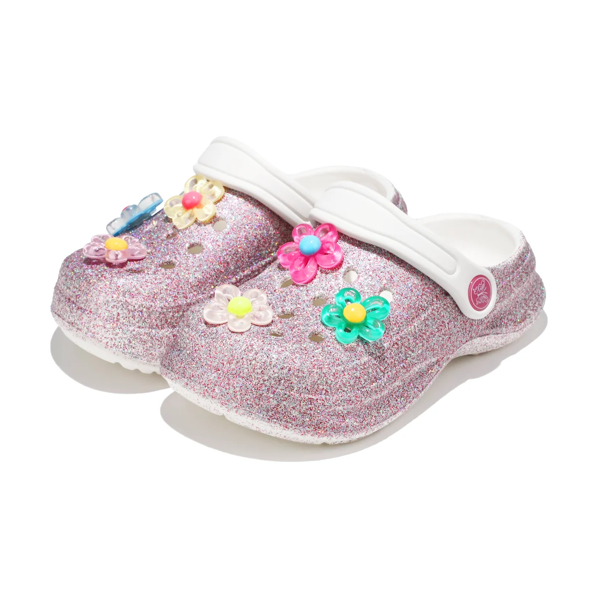 Kid's Glitter Clog and Mules, Lightweight EVA Garden Shoes, Non-Slip Sandals, Breathable Slip-On Shoes for Indoor Outdoor 168