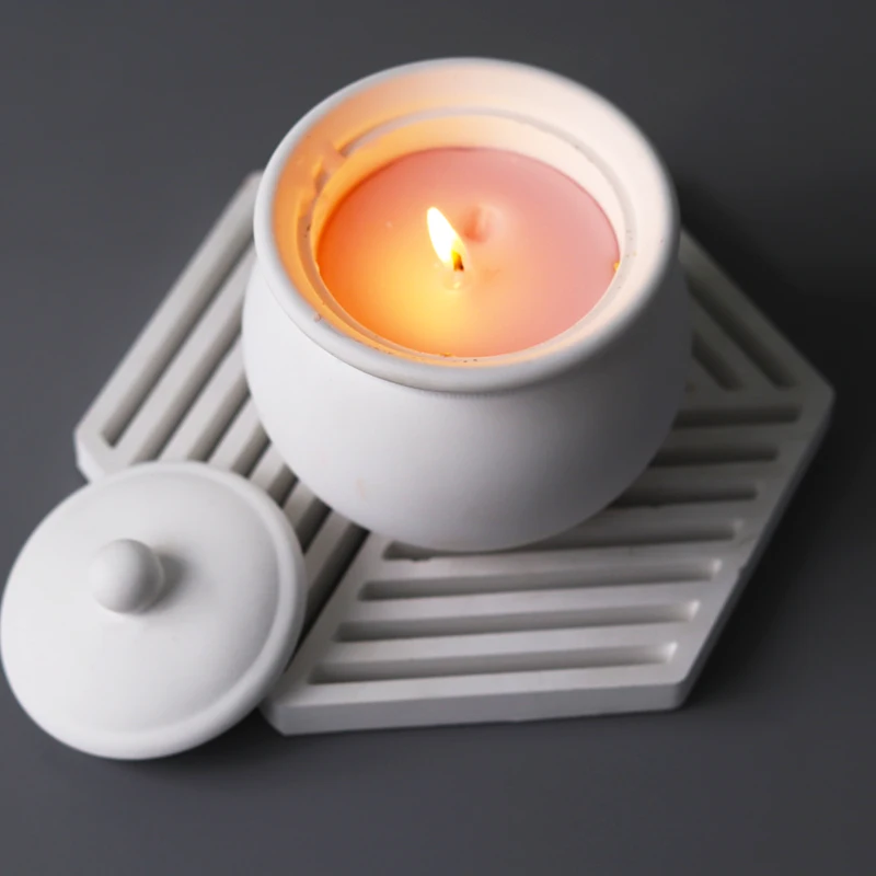 Concrete Candle Jar Silicone Mold Round Storage Box with Lid Epoxy Resin Plaster Craft Mould DIY Handmade Flowerpot Cement Molds