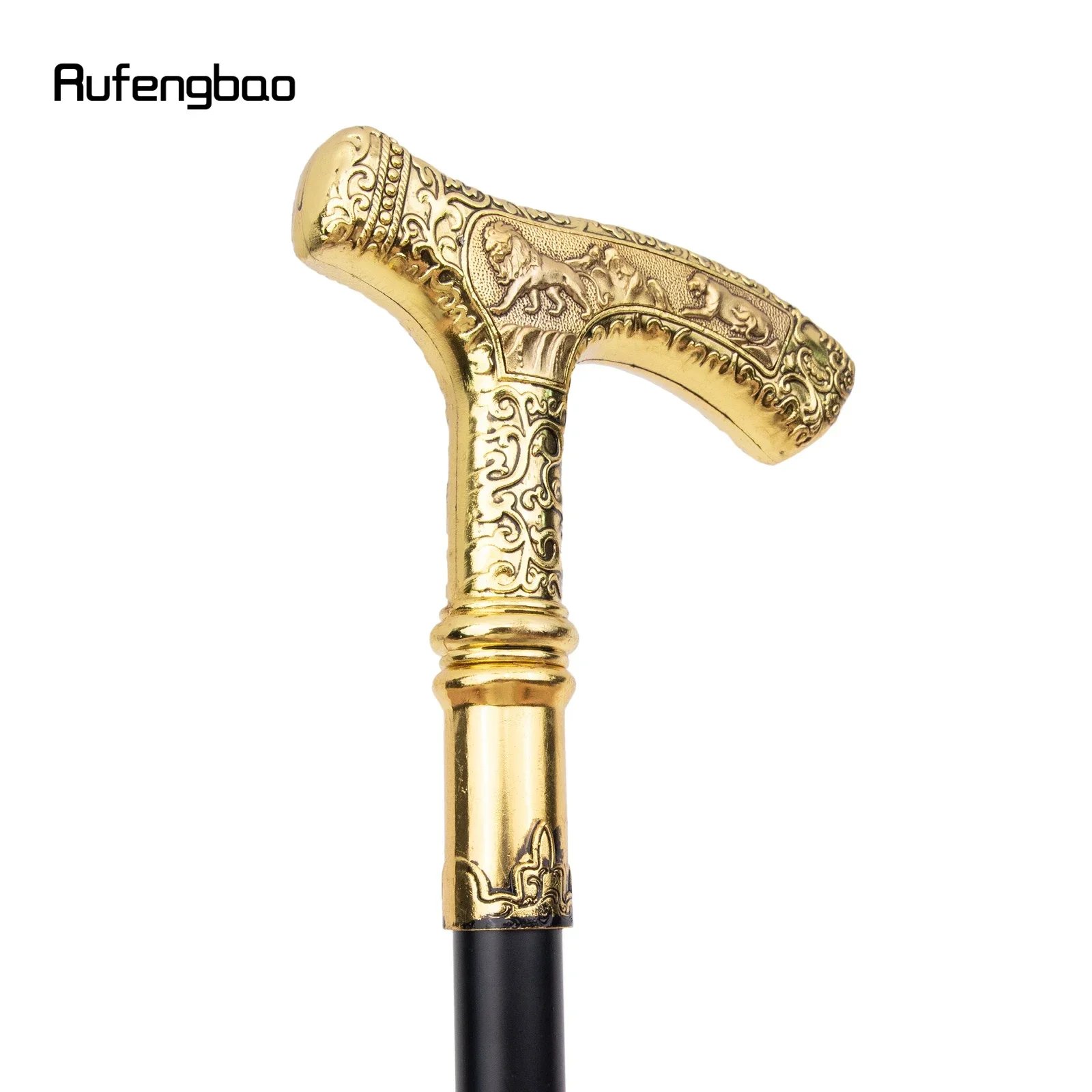 Leão Dourado Luxo Pattern Walking Stick, Moda de festa elegante, Decorativo Cosplay Cane Knob Crochet, 89cm