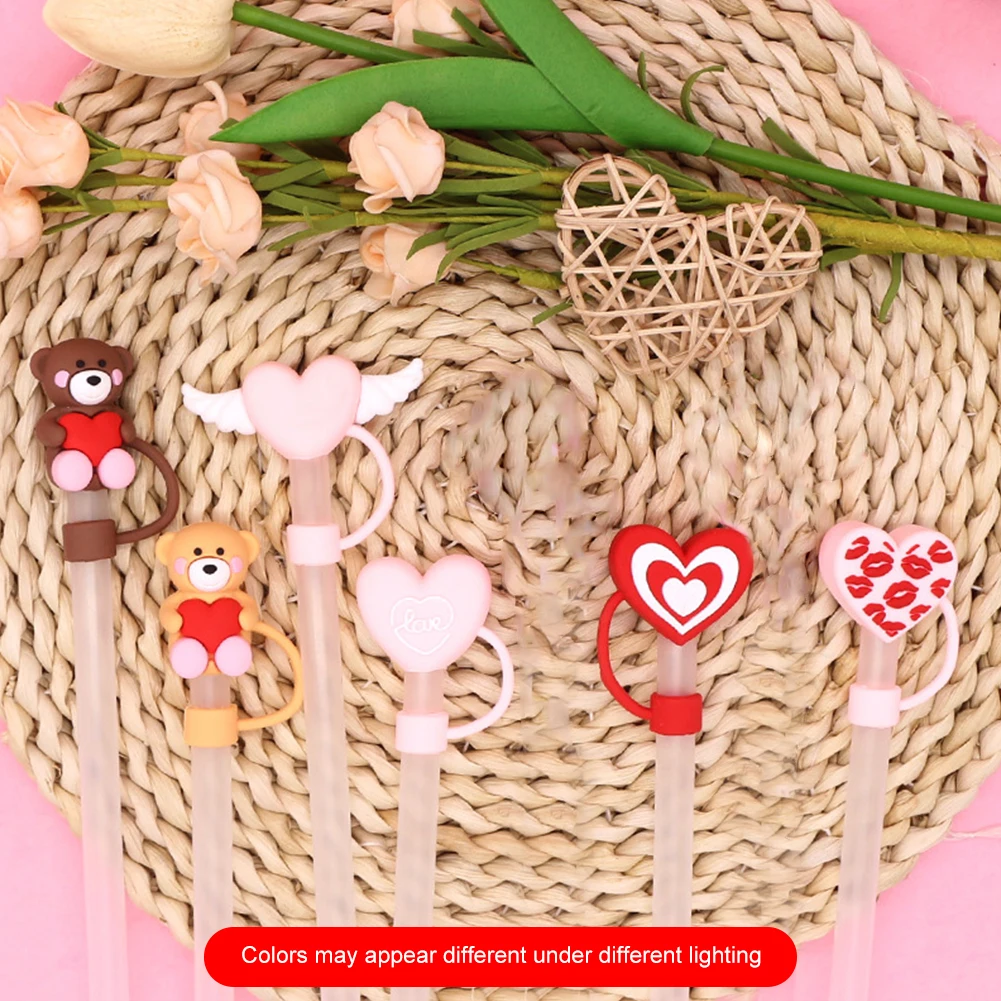 6Pcs Heart Shaped Straw Topper Dust-Proof Cute Heart Straw Covers Heart Shape Straw Caps for Stanley 30/40oz Tumbler Accessories