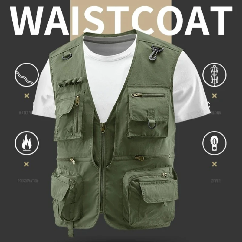 Fishing Vest Breathable Fishing Travel Mesh Vest with Zipper Pockets Summer Work Vest for Outdoor Activities Hiking Cycling 6XL
