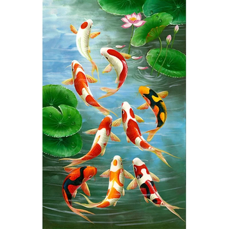 

5D Art Diamond Painting Round Full Diamond Koi Carp Cross Stitch Kits Embroidery Home Decors