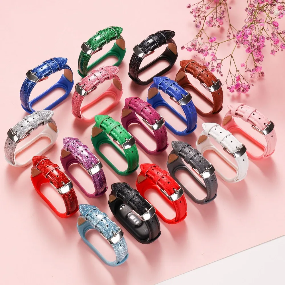 Pulseira de couro pu de substituição, pulseira com conectores de metal, acessórios, pulseira para xiaomi mi band 7 6 5 4 3