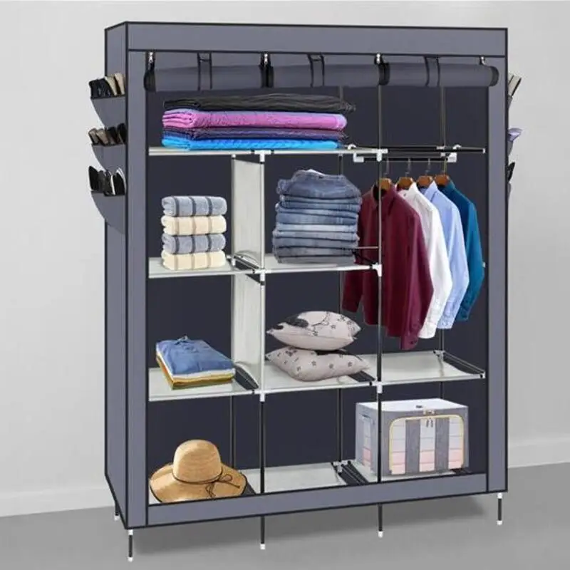 

69 High Leg Non Woven Fabric Assembled Cloth Wardrobe Gray Simple Closet Shelves Closet Storage Organizer Extra Strong and Dura