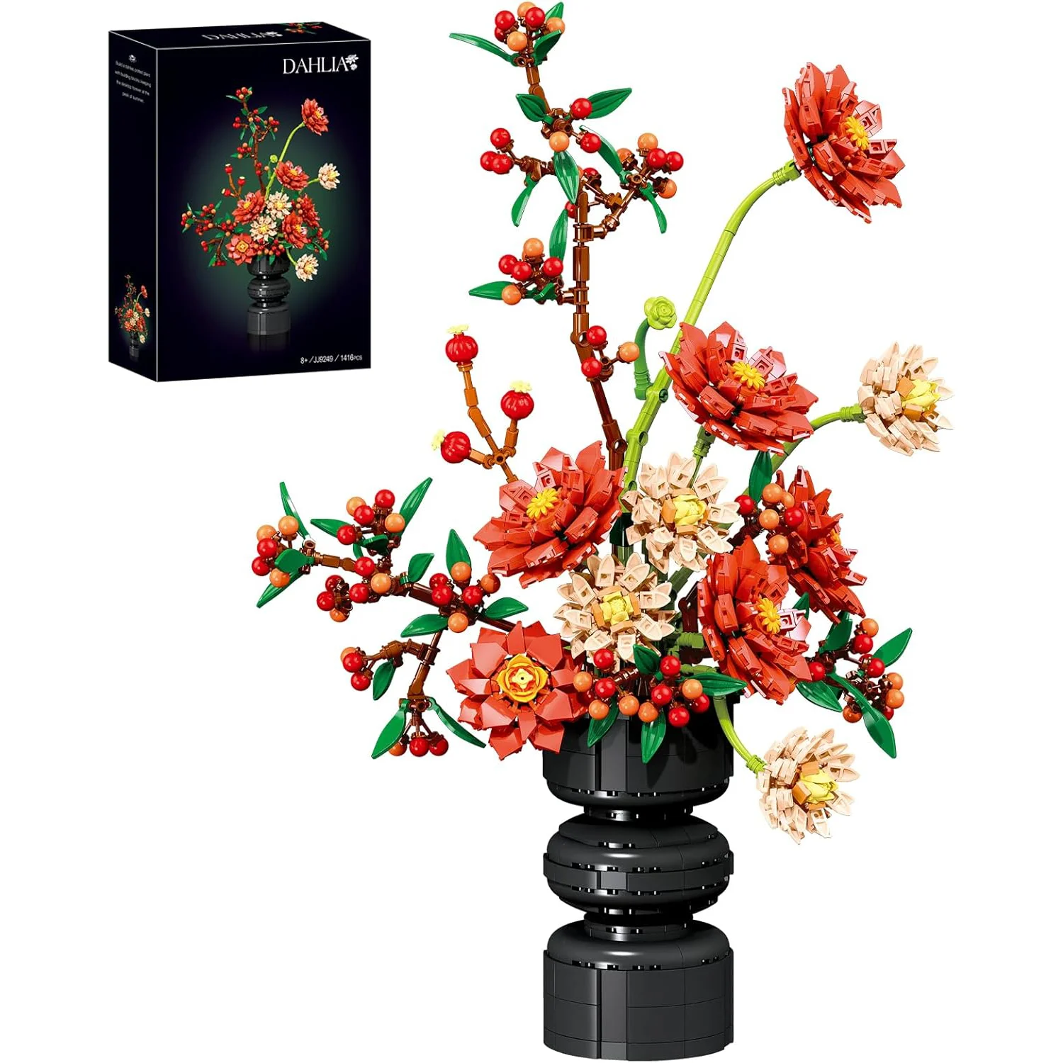 

Dahlia Building Blocks Flower Bouquet Artificial Floral Arrangement Kit Elegant Home Decor & Gift Set for Birthdays Mother's Day