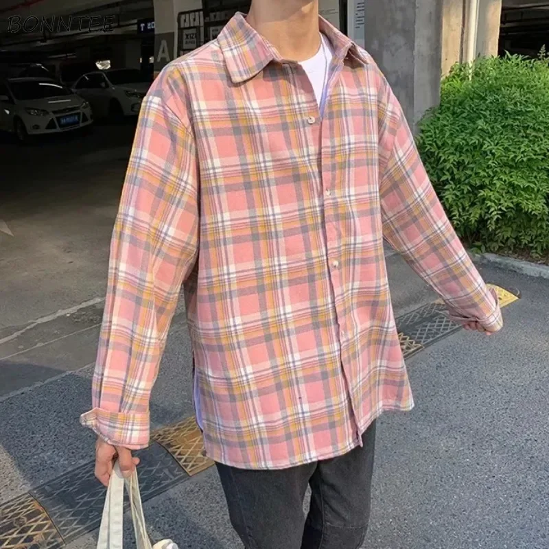 

Plaid Shirts Men Newest Students Handsome Casual Coats Long Sleeve Tops All-match Korean Style Blusas Baggy Gentle Ulzzang Ins