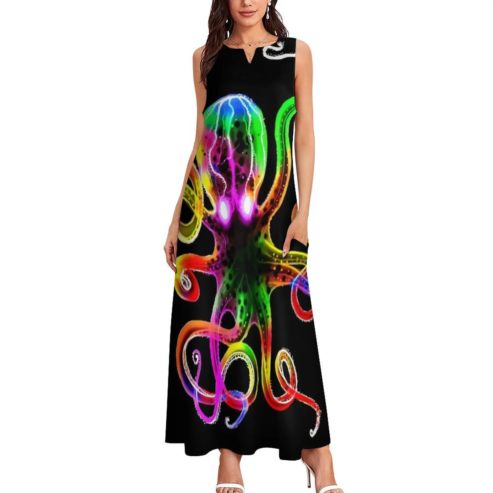 Rainbow Octopus Glow Langes Kleid langes Kleid Damen Sommer Ballkleider Kleid