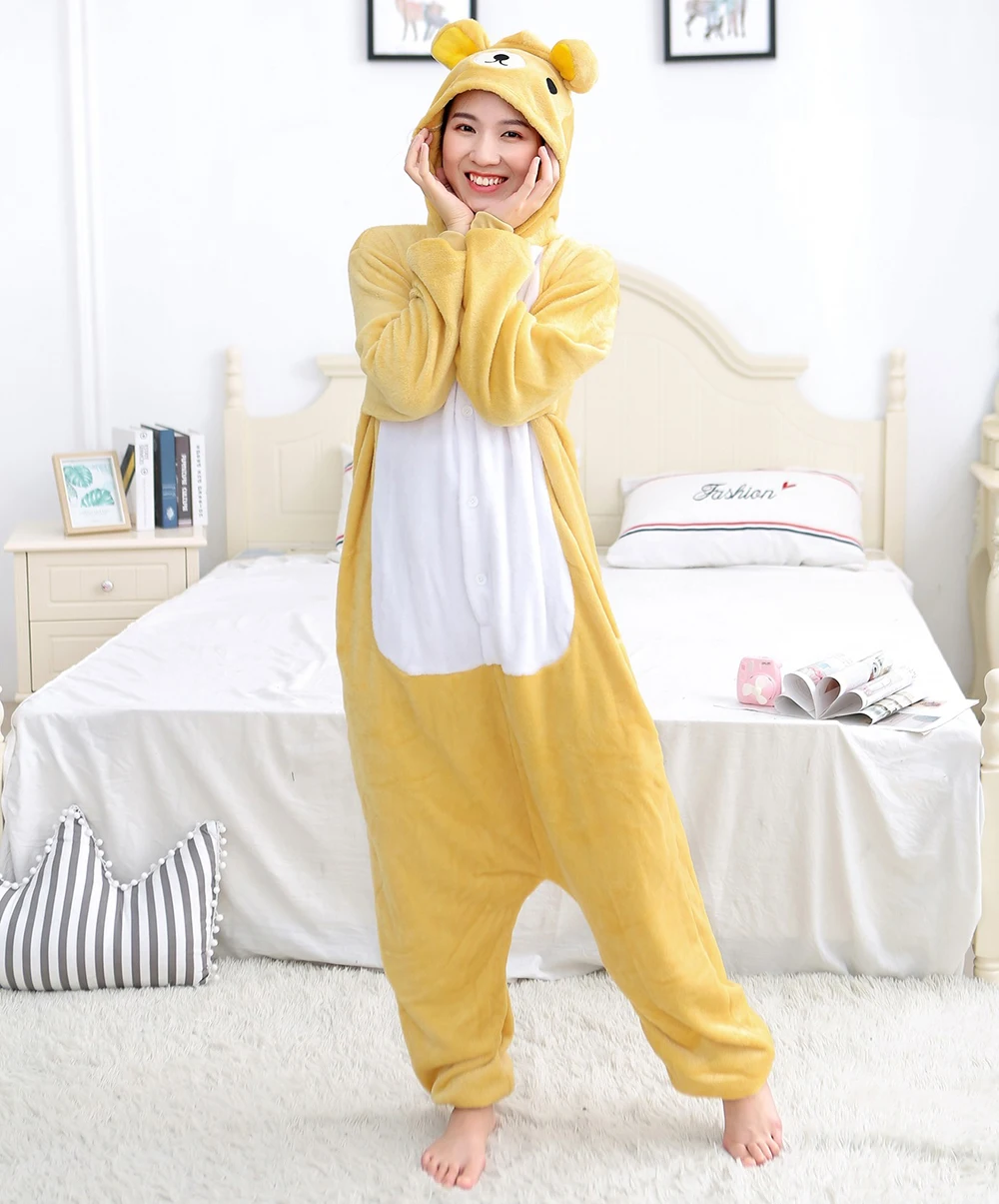 Volwassen Beer Onesie Winter Flanel Pluche Pyjama Halloween Cosplay Kostuum Dier Kerst Nachtkleding Jumpsuit Voor Vrouwen En Mannen