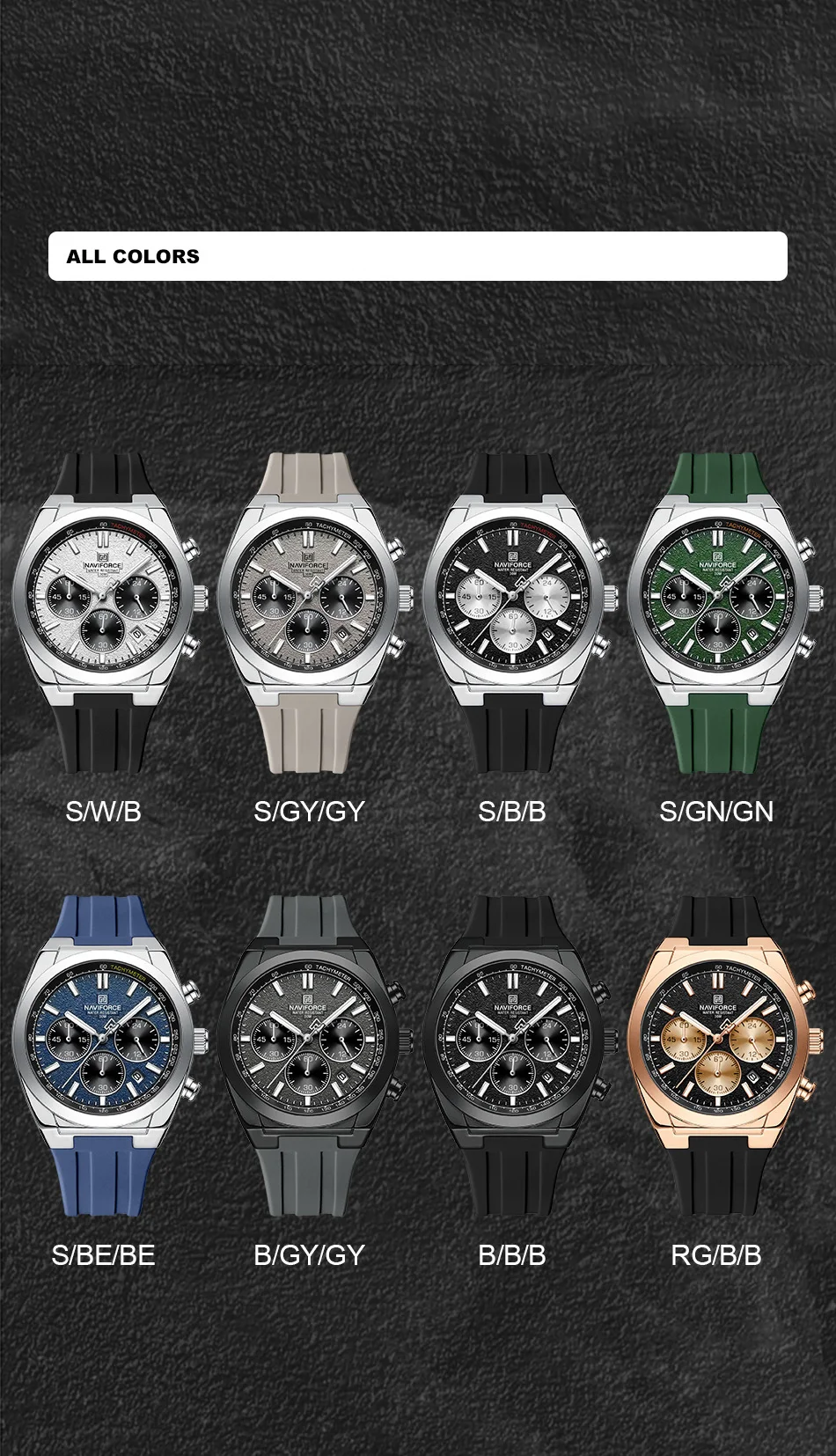 NAVIFORCE Men's Quartz Watch Luminous Hands Silicone Strap Multifunctional Chronograph Watch 3ATM Waterproof  Gift