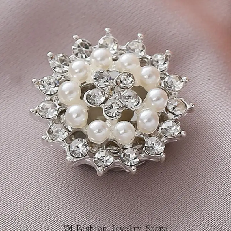 Wedding Shirt Cufflinks with Snowflake Bead and Clear Stone Detail, Silver Tone Clip On Dress Cuff Accessories for Formal Suits