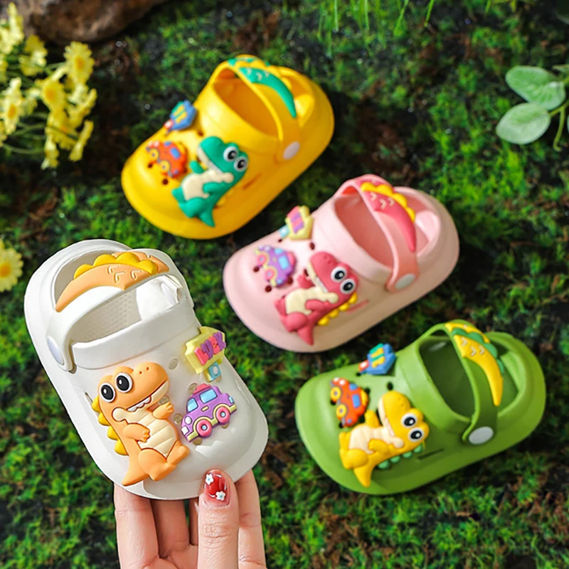 1 Pair Children's Dinosaur Clogs Boy Girls' Cartoon Sandals Non-Slip Soft Sole Lightweight Kids' Garden Shoes Summer Outdoor
