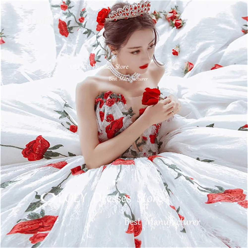 

OLOEY Exquisite Sweetheart Wedding Dresses Embroidery Flowers Tulle Customized Corset Back Bridal Gowns Floor Length Sweep Train