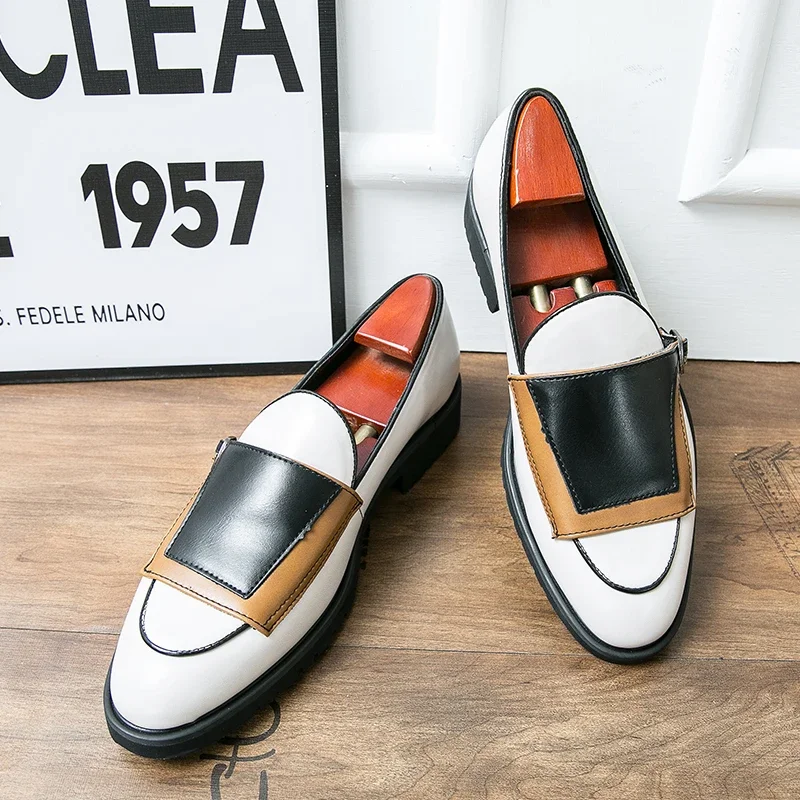 Men Loafers Shoes Beige Blue Monk Pu Leather Party Handmade Shoes Designer Men Shoes Zapatos De Hombre