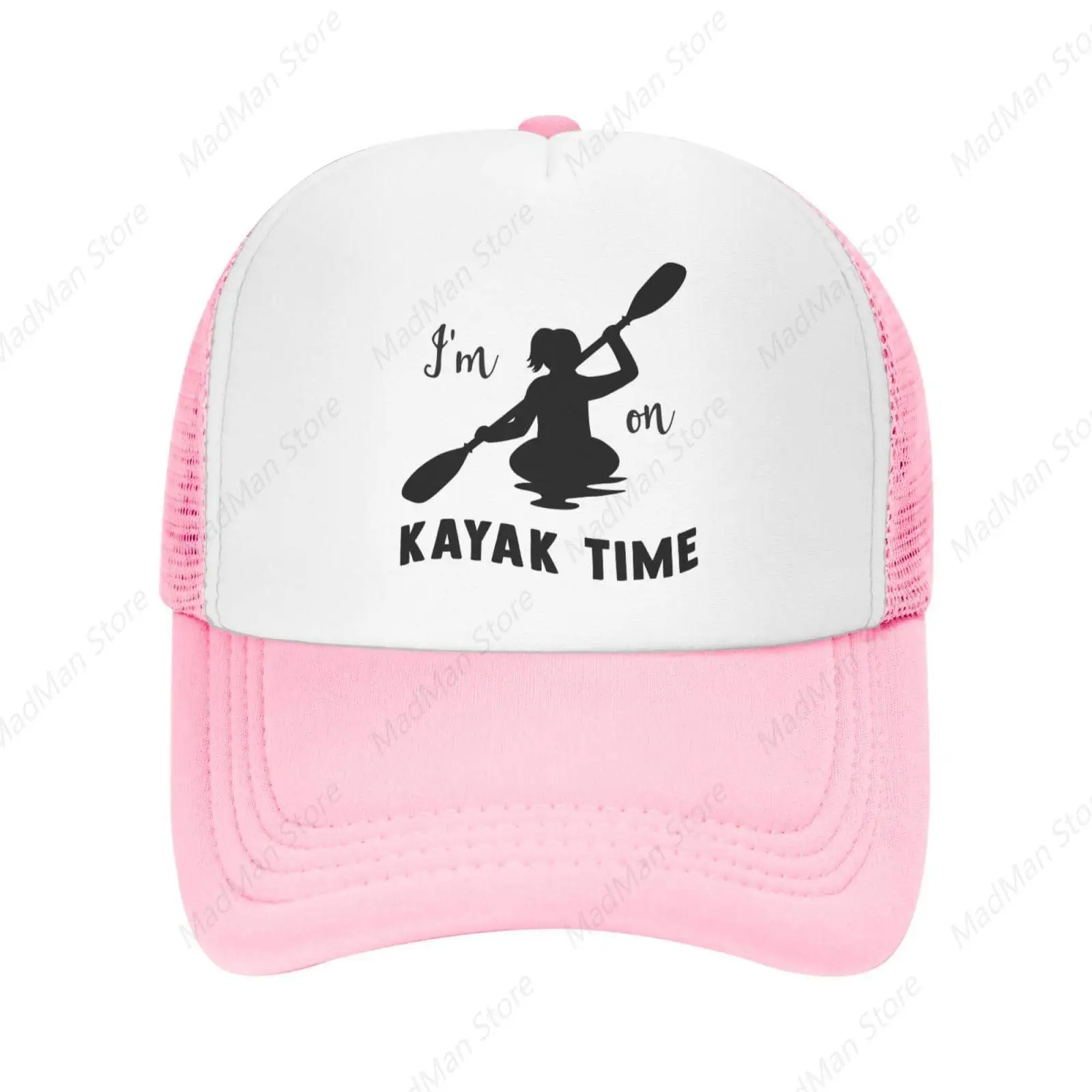 Womens Baseball Hats Kayaking Gift Trucker Cap Men Baseball Hat I'm On Kayak Time Caps Pink