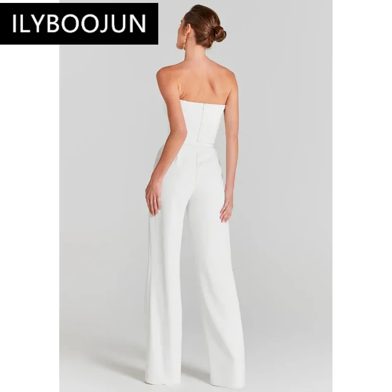 Women Summer Luxury Sexy Long Sleeve Pearl White Bodycon Set Jumpsuit 2024 Celebrity Designer High Street Rompers